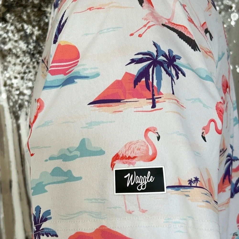 Waggle Men's Flamingo Sunset Short Sleeve Polo - Large - Picture 5 of 8